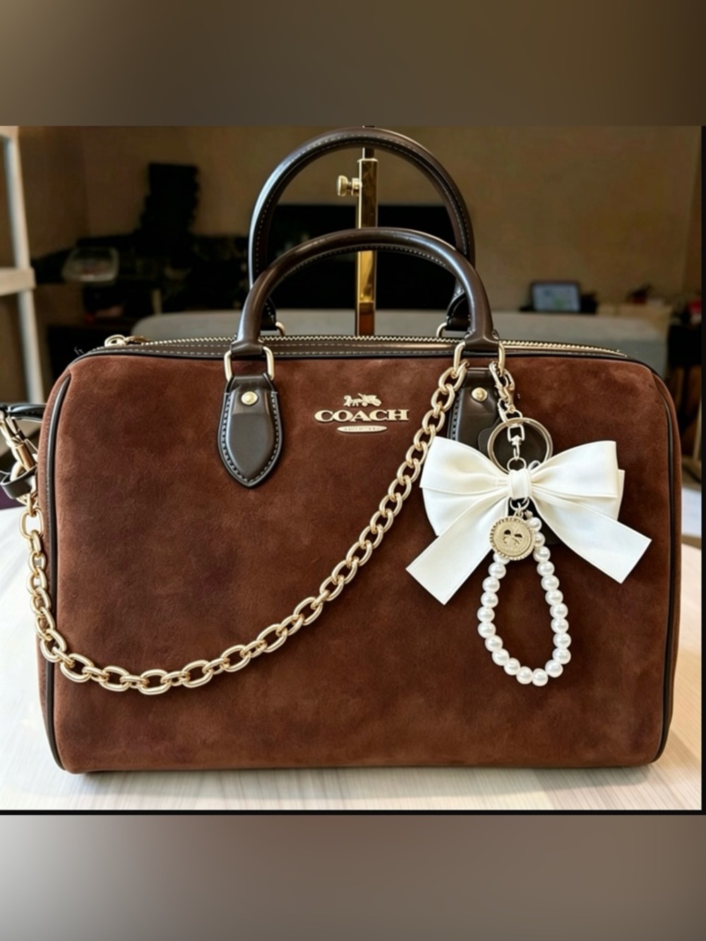 coach Rowan Large Satchel Bag ccc79 with free bow gold chain